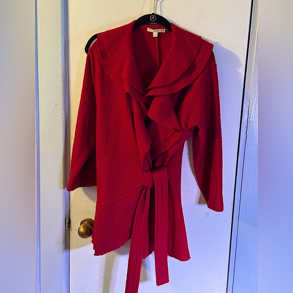 Sarah Spencer Red Ruffled 100% Pure Wool Jacket
